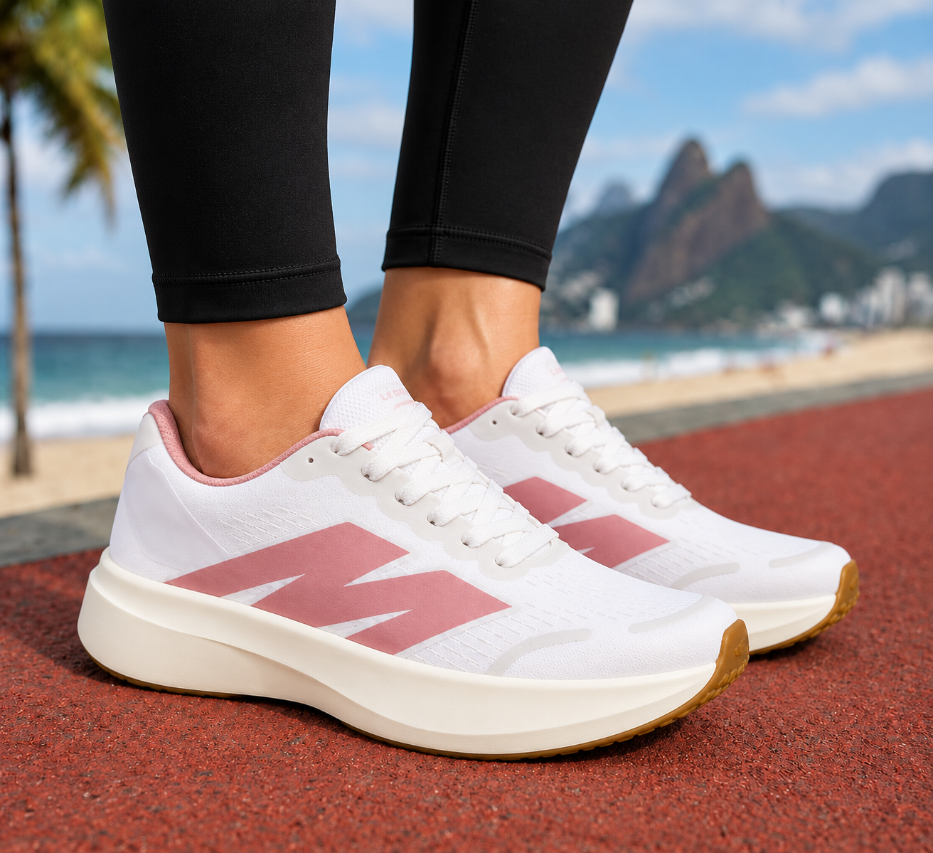 Tênis Mova Branco e Rosa em uso