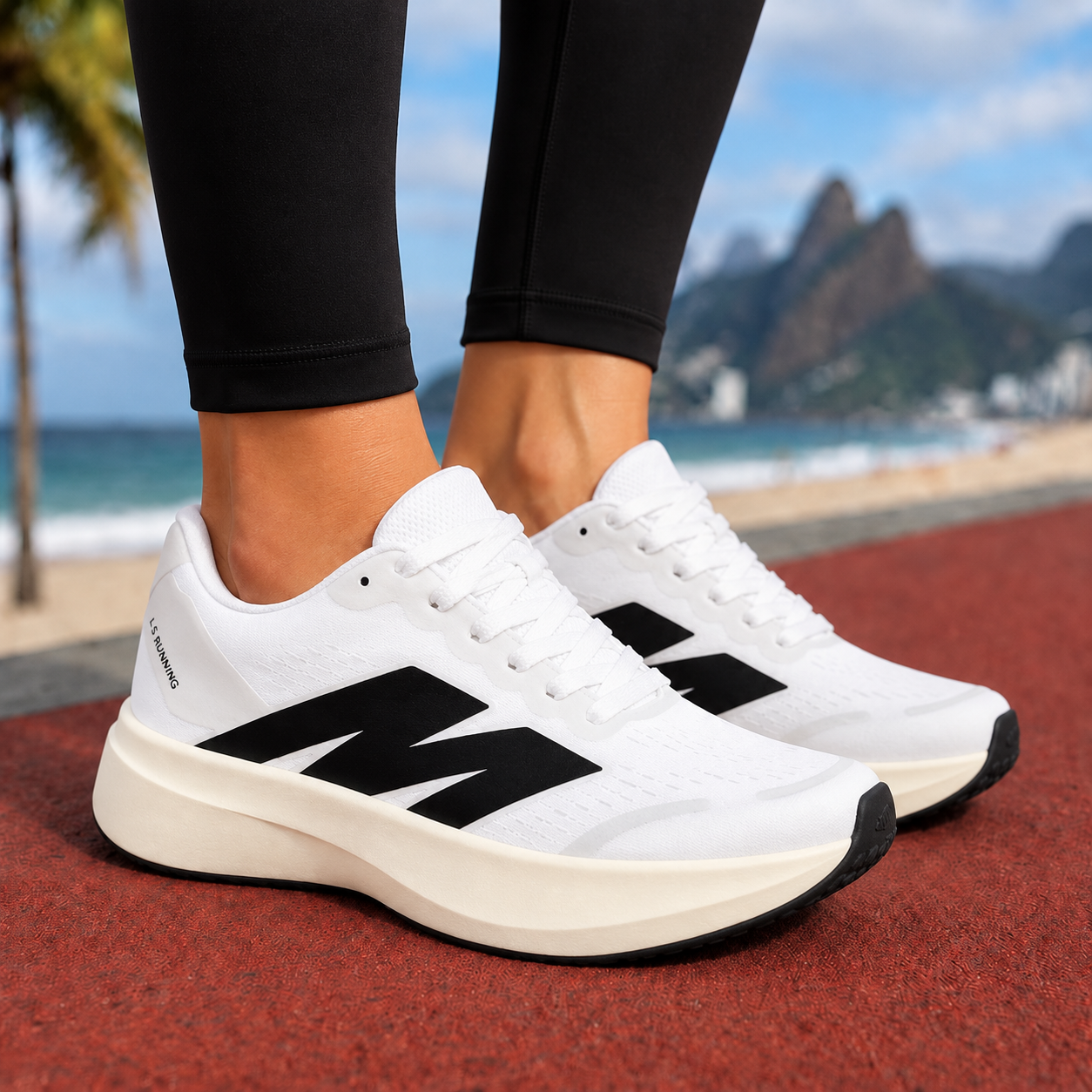 Tênis Mova Branco e Preto em uso
